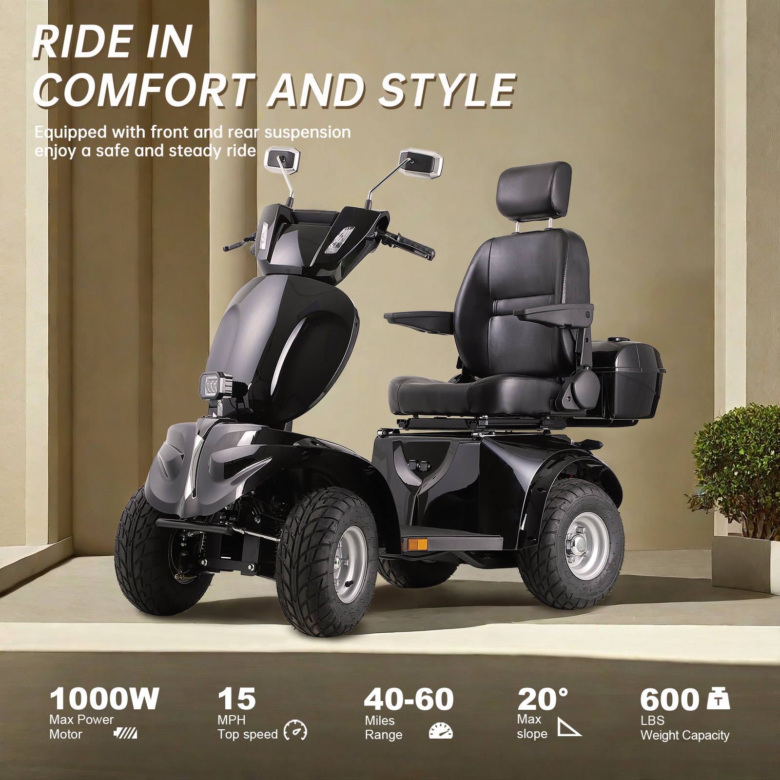 ZVG 1000W Four-Wheel Heavy Duty All-Terrain Mobility Scooter
